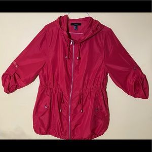 New red windbreaker jacket